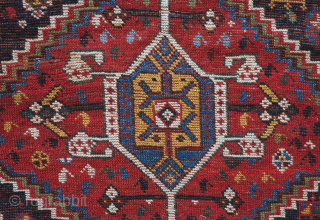 Qashqa'i possibly Shekarlu pole medallion rug, 19th century. Outstanding colors and condition with Herati motifs, botehs, Talish floral medallions and a striking border. 147 x 247 cm      