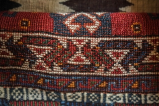 Qashqa'i saddle bag half, 4th quarter of the 19th century.  Great condition with thick pile.  Eye dazzler kilim back.  All natural dyes.  51 x 55 cm   