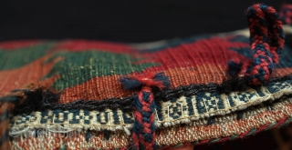 Qashqa'i saddle bag half, 4th quarter of the 19th century.  Great condition with thick pile.  Eye dazzler kilim back.  All natural dyes.  51 x 55 cm   