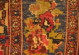 Bijar Rug, early 1900s.  Wonderful Frangi border with a beautiful green.  Central medallion with pendants over a field full of florals.  Very soft wool.  134 x 211 cm 