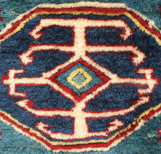 Lesghi Kazak small rug, first half of 20th century or earlier.  Hand spun lambs wool in saturated natural dyes in a fine weave.  The pile is full and plush.   ...