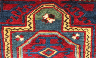 Lesghi Kazak small rug, first half of 20th century or earlier.  Hand spun lambs wool in saturated natural dyes in a fine weave.  The pile is full and plush.   ...