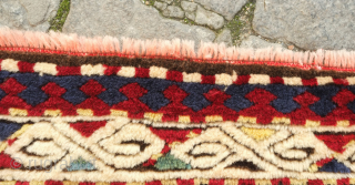Lesghi Kazak small rug, first half of 20th century or earlier.  Hand spun lambs wool in saturated natural dyes in a fine weave.  The pile is full and plush.   ...