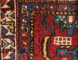 Khamseh Arabi rug, late 19th century. Fantastic colors and design. A couple of repairs and a little moth nibble.  156 x 181 cm         