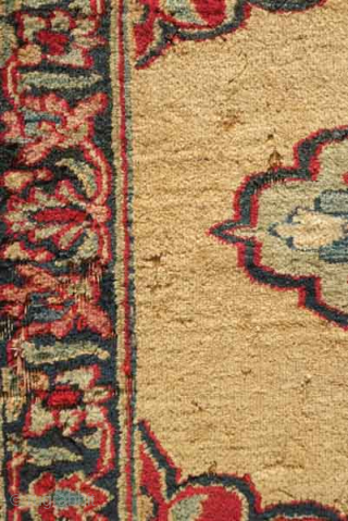 A small and fine eastern Persian rug, late 19th century.  Wonderful soft wool and elegant color combination.  Camel wool field.  Some moth nibbles in a few areas.  75  ...