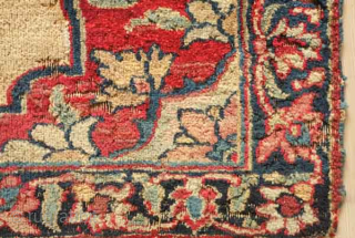 A small and fine eastern Persian rug, late 19th century.  Wonderful soft wool and elegant color combination.  Camel wool field.  Some moth nibbles in a few areas.  75  ...