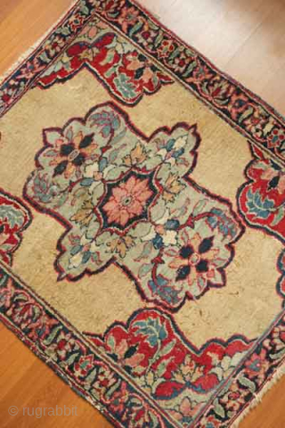 A small and fine eastern Persian rug, late 19th century.  Wonderful soft wool and elegant color combination.  Camel wool field.  Some moth nibbles in a few areas.  75  ...