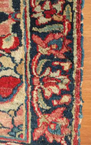 A small and fine eastern Persian rug, late 19th century.  Wonderful soft wool and elegant color combination.  Camel wool field.  Some moth nibbles in a few areas.  75  ...