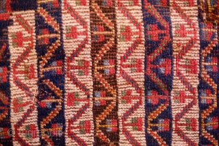 Khamseh-Qashqa'i Rug, 19th Century.  Kashmir shawl ground design with varying color schemes between the end sections and the center area with triple medallions. Selvedges mostly in tact with worn areas and  ...