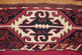 Adana or surrounding area ala chuval storage bag. Late 19th century.  Wonderful colors.  An excellently done repair on one of the sides and a spot on the kilim section. In  ...