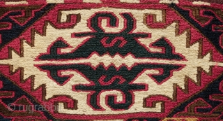 Adana or surrounding area ala chuval storage bag. Late 19th century.  Wonderful colors.  An excellently done repair on one of the sides and a spot on the kilim section. In  ...