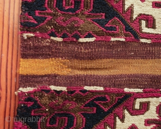 Adana or surrounding area ala chuval storage bag. Late 19th century.  Wonderful colors.  An excellently done repair on one of the sides and a spot on the kilim section. In  ...