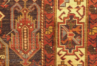 Kuba rug, late 19th century.  Fine weave and wonderful colors.  Striking border. 
 107 x 180 cm              