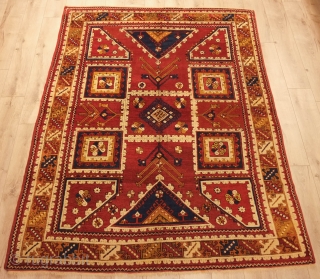 Bergama rug, Late 19th century.  Good colors.  In very good condition with slightly low pile in some spots. 182 x 233 cm         