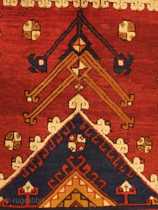 Bergama rug, Late 19th century.  Good colors.  In very good condition with slightly low pile in some spots. 182 x 233 cm         