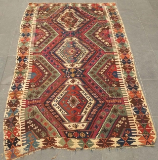 Malatya kilim, 19th century.  Deeply saturated colors and finely woven.  Note the pendant motif in the third to last image.  167 x 315 cm. Contact danauger@tribalgardenrugs.com    