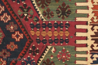 Malatya kilim, 19th century.  Deeply saturated colors and finely woven.  Note the pendant motif in the third to last image.  167 x 315 cm. Contact danauger@tribalgardenrugs.com    