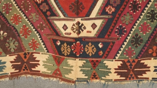 Malatya kilim, 19th century.  Deeply saturated colors and finely woven.  Note the pendant motif in the third to last image.  167 x 315 cm. Contact danauger@tribalgardenrugs.com    