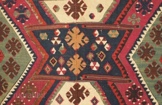 Malatya kilim, 19th century.  Deeply saturated colors and finely woven.  Note the pendant motif in the third to last image.  167 x 315 cm. Contact danauger@tribalgardenrugs.com    