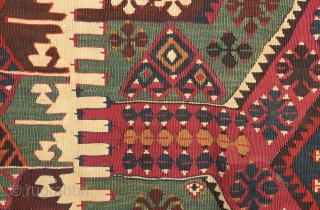 Malatya kilim, 19th century.  Deeply saturated colors and finely woven.  Note the pendant motif in the third to last image.  167 x 315 cm. Contact danauger@tribalgardenrugs.com    