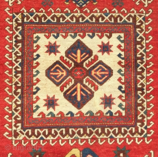 Fachralo Kazak prayer rug, 1916 according to the date inscribed.  Excellently drawn graphics.  In perfect condition. 116 x 197 cm  Contact danauger@tribalgardenrugs.com        