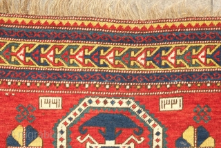 Fachralo Kazak prayer rug, 1916 according to the date inscribed.  Excellently drawn graphics.  In perfect condition. 116 x 197 cm  Contact danauger@tribalgardenrugs.com        