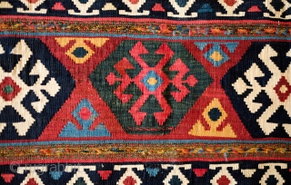 Mianeh Shahsavan Mafrash panel.  Late 19th Century.  Very crisp and clearly poised design.  Has a kind of weighted resonance to it.  In great condition, but for a couple  ...