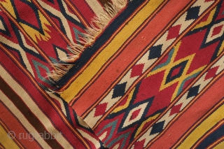 Dazkiri Kilim, 3rd Quarter of the 19th Century.  This kilim is a wonderful burst of rich and intense colors.  It is in two panels and possibly had a third panel.  ...