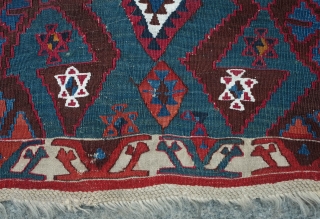 Malatya Kilim, 19th Century.  Deep, rich colors. Very saturated.  It has a couple of small holes and a stain on the top section but otherwise in good condition for its  ...