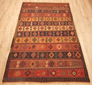 Bijar Kilim, 19th century.  Fantastic saturated all natural colors. Great condition. 163 x 269 cm                 