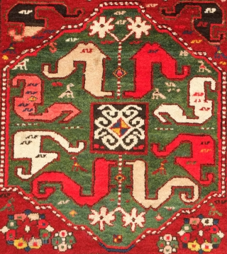 Chondzoresk rug, Late 19th century to early 1900s.  Fantastic colors.  Thick pile.  One small repair shown in the last image.  136 x 174 cm.  Contact at danauger@tribalgardenrugs.com 