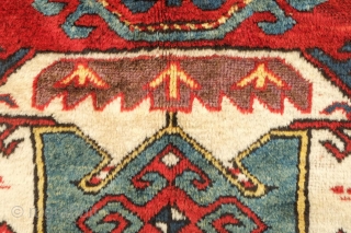 Lori Pambak Caucasian Rug, 19th century. Great condition. Initials on the top left read D R Q (Qaaf) if I am reading them correctly. The word on the top right possibly reads  ...