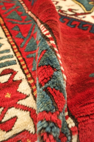 Lori Pambak Caucasian Rug, 19th century. Great condition. Initials on the top left read D R Q (Qaaf) if I am reading them correctly. The word on the top right possibly reads  ...