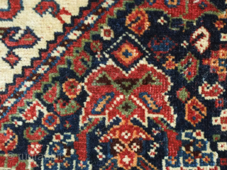 Kashkuli, Qashqa'i Khorjin, Mid-19th century. Excellent, fine weave. Fantastic colors. A couple areas of damage shown in the images. Bag face 64 x 57 cm, full length 107 cm. Contact danauger@tribalgardenrugs.com  