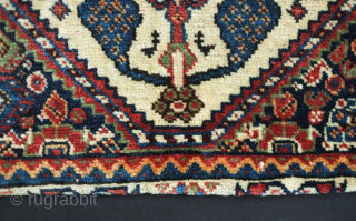 Kashkuli, Qashqa'i Khorjin, Mid-19th century. Excellent, fine weave. Fantastic colors. A couple areas of damage shown in the images. Bag face 64 x 57 cm, full length 107 cm. Contact danauger@tribalgardenrugs.com  