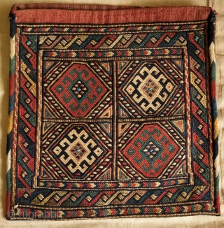 Kordi bag, Early 20th Century. Nice tight extra-weft wrapping and finely composed.  Striking border. Most colors are natural but the tan is fuschin or another chemical dye.  The back is  ...