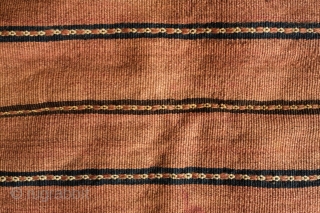 Kordi bag, Early 20th Century. Nice tight extra-weft wrapping and finely composed.  Striking border. Most colors are natural but the tan is fuschin or another chemical dye.  The back is  ...