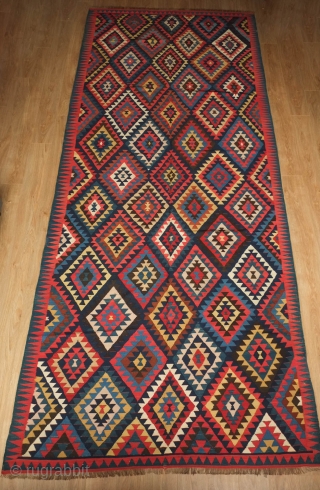 Shirvan-Baku Tribal Kilim, 19th Century.  Cotton for the whites.  Exceptional weave and all good colors.  Excellent condition.  151 x 355 cm        