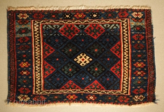 Jaff bag face, 19th century.  Plush pile and wonderful central arrangement.  73 x 47 cm.  Contact danauger@tribalgardenrugs.com             