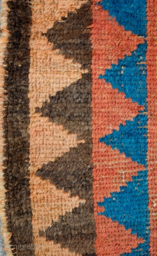 Gabbeh rug, 3rd quarter of the 19th century, Possibly older.  Fantastic design and colors. Worn but mostly there.  A small blue stain in the white diamond.  129 x 185  ...