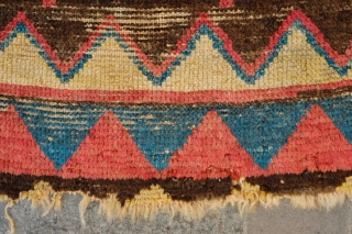 Gabbeh rug, 3rd quarter of the 19th century, Possibly older.  Fantastic design and colors. Worn but mostly there.  A small blue stain in the white diamond.  129 x 185  ...