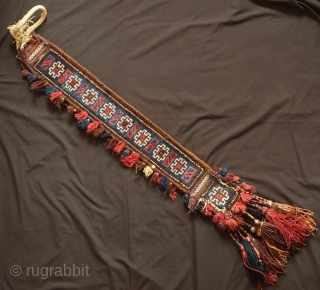 Baluch Camel neck colar. 19th Century.  Almost all good colors with some fading in the red tassel and in some of the white pile.  Overall good condition with wear in  ...