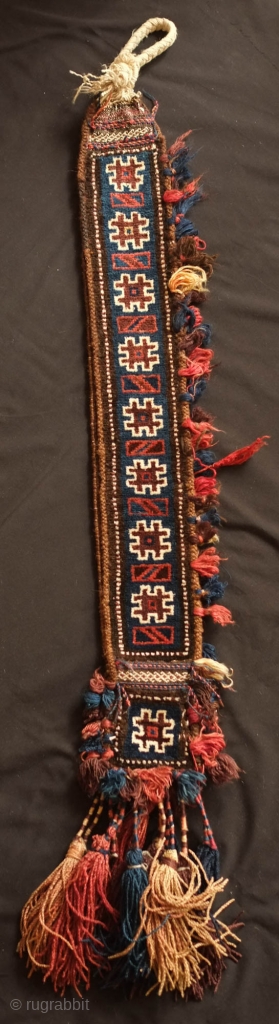 Baluch Camel neck colar. 19th Century.  Almost all good colors with some fading in the red tassel and in some of the white pile.  Overall good condition with wear in  ...