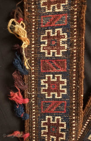 Baluch Camel neck colar. 19th Century.  Almost all good colors with some fading in the red tassel and in some of the white pile.  Overall good condition with wear in  ...