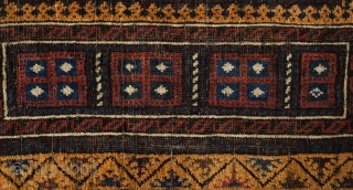 Baluch Se Mihrab Rug, Herat area, 19th century. Good age and design. Camel wool all around.  Kilim ends in good shape.  Some sections of lower pile in the mihrab area  ...