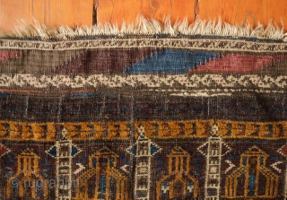 Baluch Se Mihrab Rug, Herat area, 19th century. Good age and design. Camel wool all around.  Kilim ends in good shape.  Some sections of lower pile in the mihrab area  ...