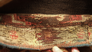 Shahsavan soumak chanteh, 19th century. Wonderful colors, all or mostly natural dyes, and evocative earth tones. Striped back in natural colors of wool and natural dyes. 30 x 38 cm. ...