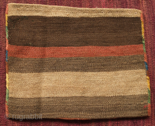 Shahsavan soumak chanteh, 19th century. Wonderful colors, all or mostly natural dyes, and evocative earth tones. Striped back in natural colors of wool and natural dyes. 30 x 38 cm. ...