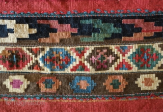 Shahsavan Pile Khorjin, Late 19th Century.  Fantastic Safavid derived cloud collar medallion with a row of bird motifs along the top of each bag.  All natural dyes in the soft  ...
