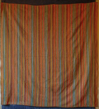 Shahsavan Silk Jajim, Late 19th century.  Very fine weave and good colors.  A couple small stains and a small section of darning.  Additional warp-float weaving in the patterened stripes.  ...
